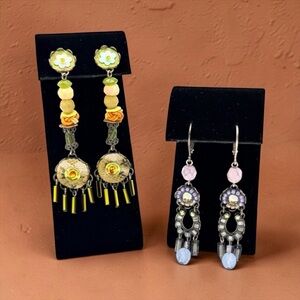 Vintage Ayala Bar Signed Dangle Earrings Lot Mixed Media Artisan | Bundle of 2